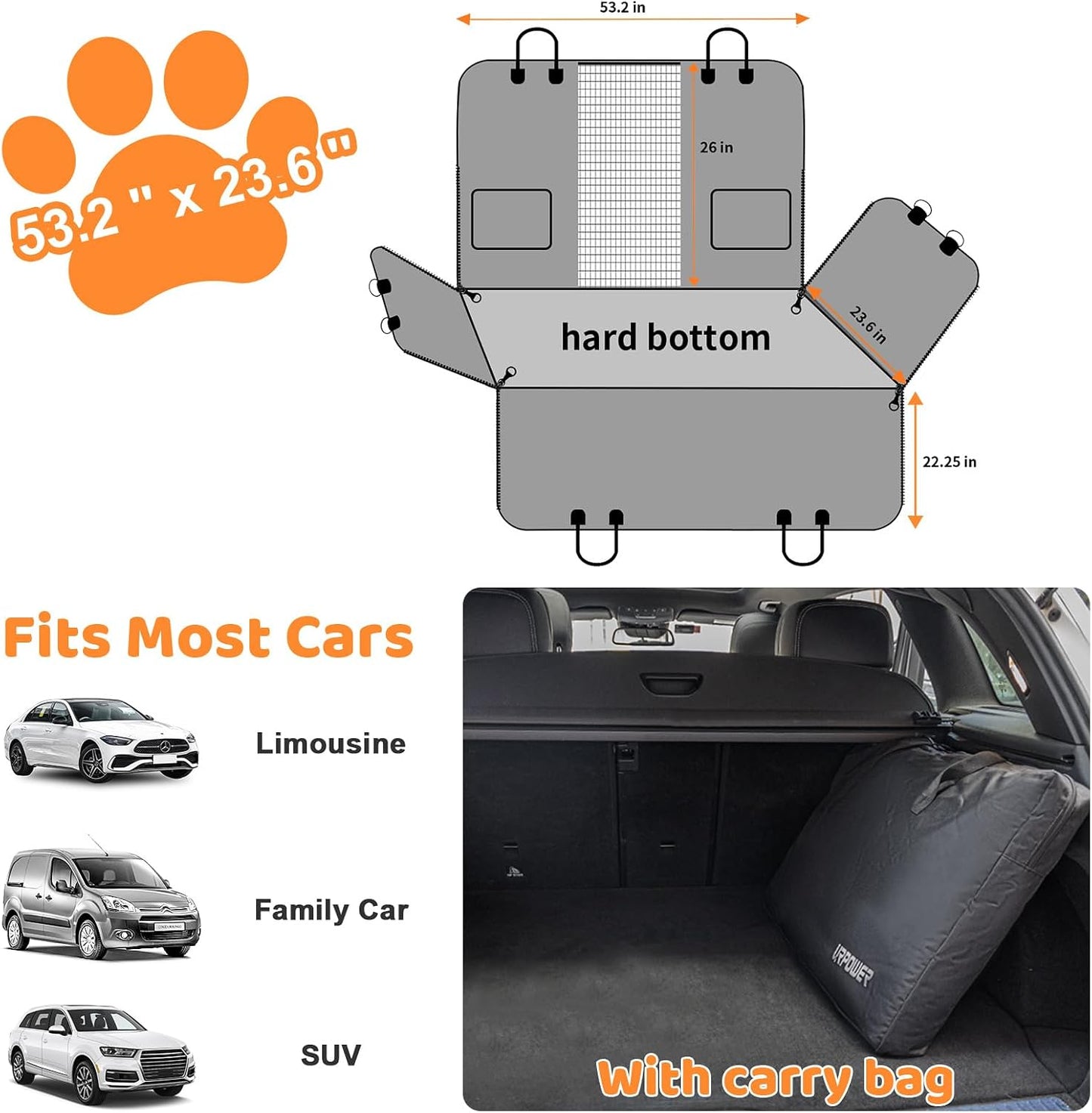 URPOWER 2026 Upgraded Back Seat Extender for Dogs - Large Hard Bottom Dog Car Seat Cover Holds 550lbs, Waterproof Dog Hammock Pet Bed with High-Density Foam Non-Slip Backseat Protector