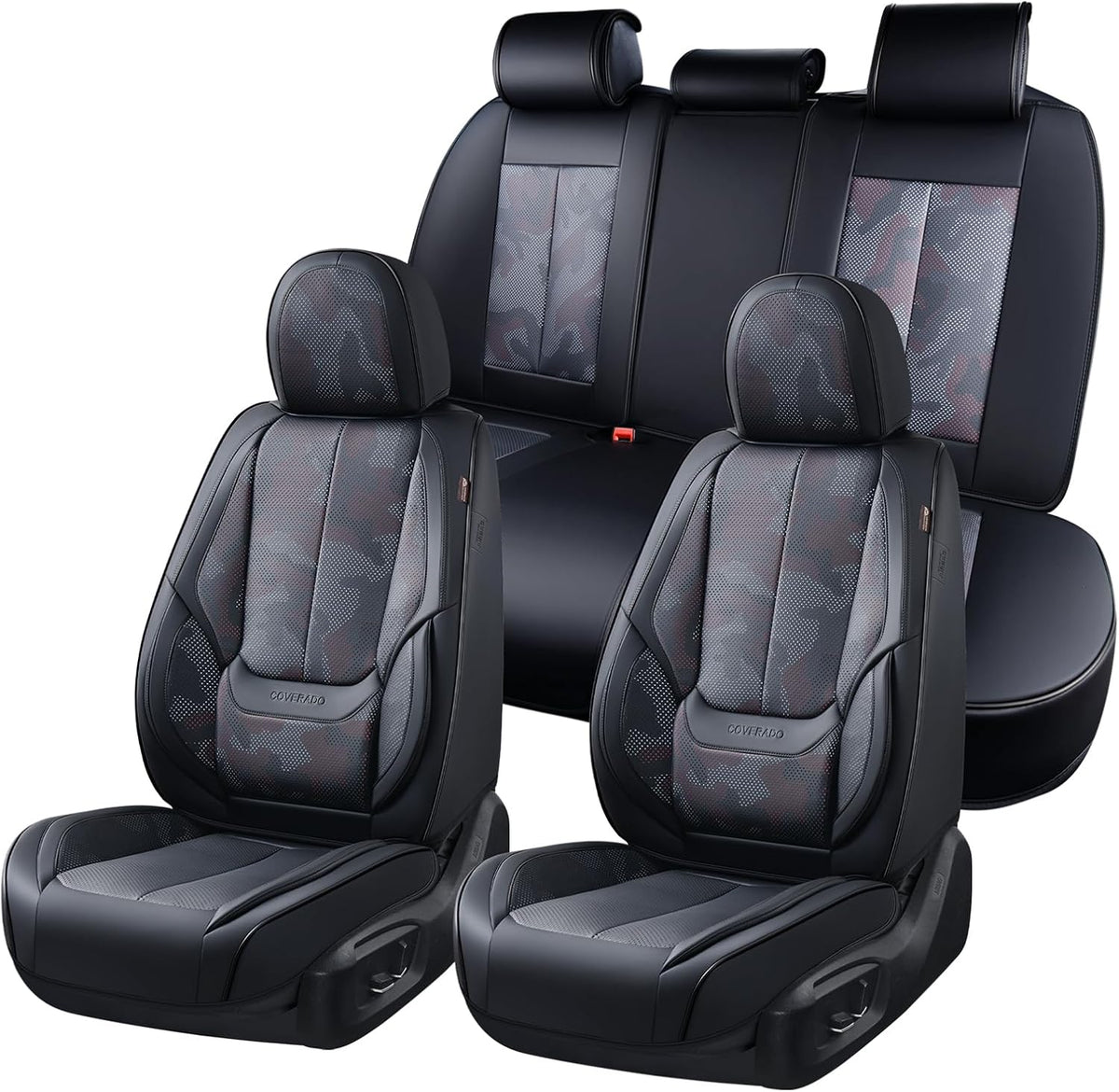Coverado Seat Covers Full Set, Black Seat Covers for Cars 5 Seats, Car Seat Protector, Waterproof Nappa Leather Car Seat Cushion, Front and Rear Car Seat Cover Fit for Most Sedans SUV Pick-up Truck - Colors B