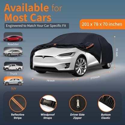Car Cover Waterproof All-Weather,Outdoor Full Exterior Automobiles Sedan/Coupe (Length 186-193 inch) with Windshield Sun Shade Universal Fit Toyota Camry, Tesla Model 3, Accord etc