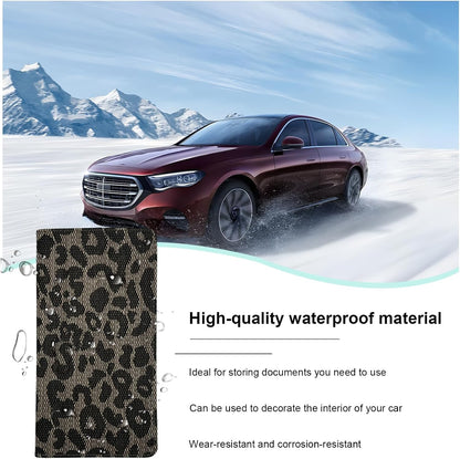 Car Registration and Insurance Holder, Leather Auto Glove Box Document Organizer with Magnetic Closure, Car Essential Paperwork Wallet Case Interior Accessories for Women Men (Leopard Print)