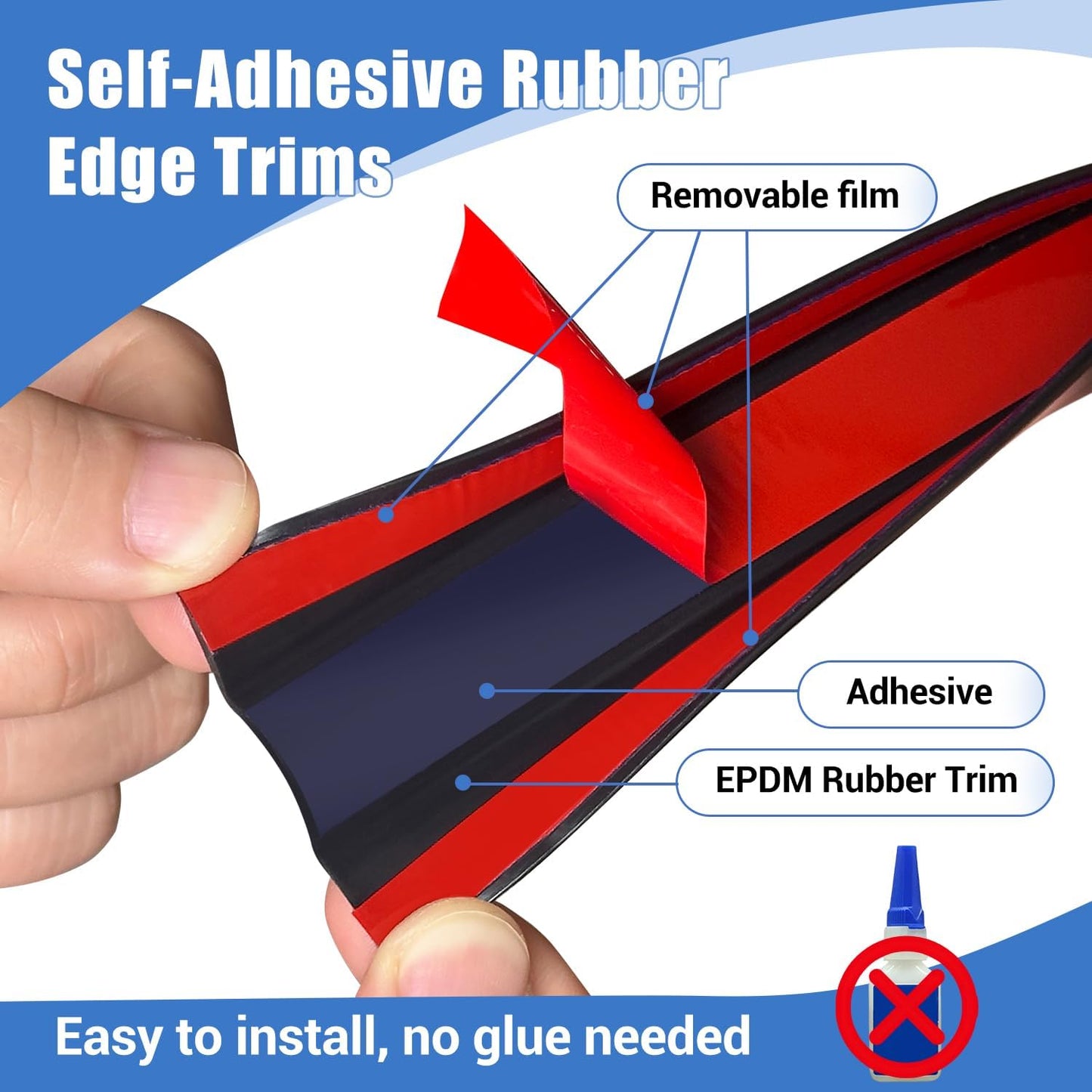 Rubber Edge Trim, Self-Adhesive Rubber Edge Trim, Edge Protector for Sheet Metal, EPDM Material, Fit 1/16"(1.0mm), Length 10Ft, Black Color, U Channel Edge Trim - Colors B