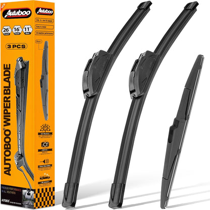 AUTOBOO 3-Pack Windshield Wiper Blades for Subaru Outback 2020-2025, Original Equipment Replacement 26"+18" Front and 16" Rear, All-Weather Performance, Easy One-Click Install