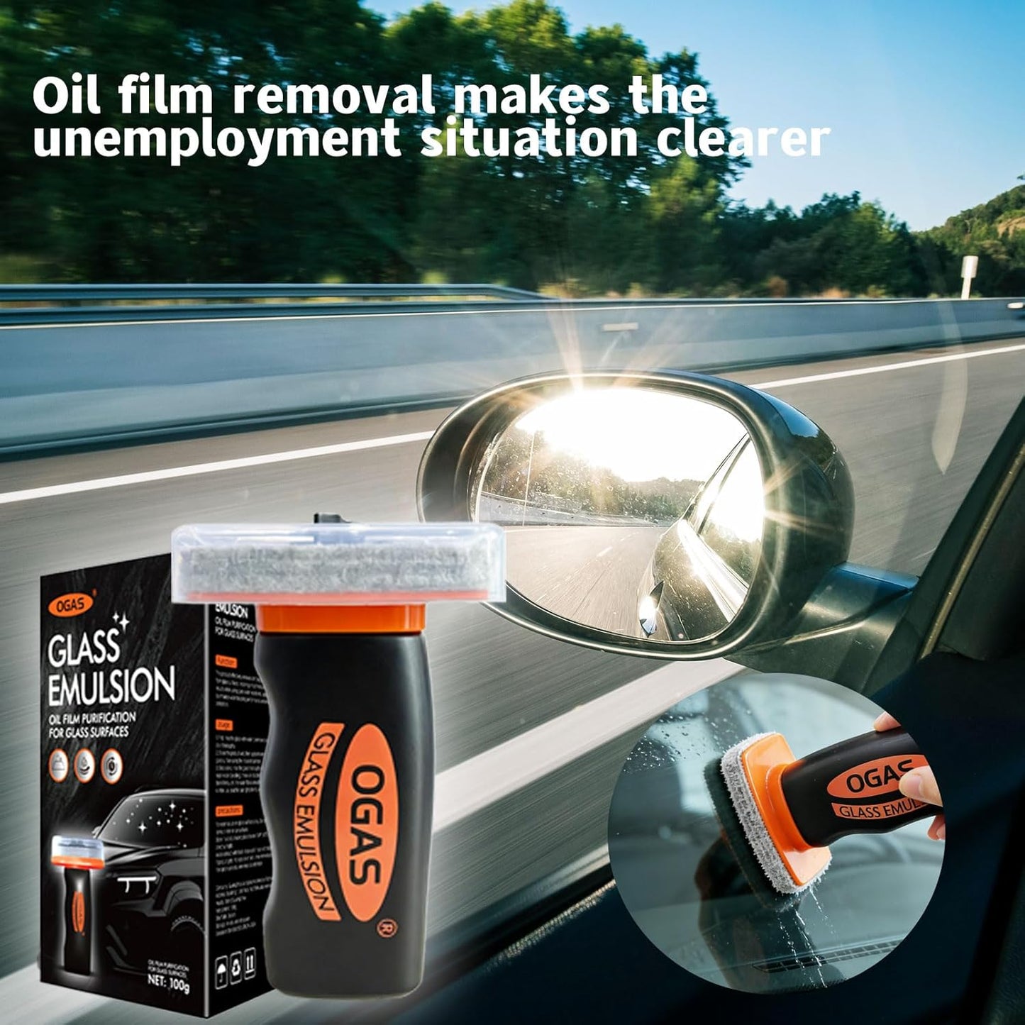 1PCS Glass Oil Film Remover for Car Windshield, Glass Emulsion Cleaner with Cleaning Board, Handle Oil Film Remover For Cars Window, Windshield Cleaner Tool for Crystal Clear Driving View