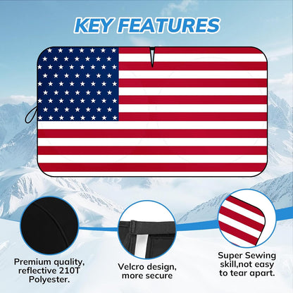 SEPORUD Windshield Sun Shade New American Eagle Flag USA Patriotic Design - Folding Car Front Window Sunshade for Cars SUV Trucks, Max UV Blocking and Keep The Vehicle Cool(64"x33.5")