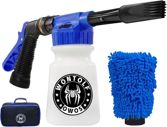 Car Wash Foam Gun Foam Sprayer - Foam Cannon Garden Hose- Car Wash Kit - Snow Foam Blaster with Microfiber Wash Mitt + Storage Bag - Car Accessories for Men