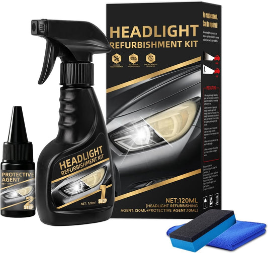 Headlight Restoration Kit, Headlight Cleaner & Sealant - Pro Grade 10X Brighter Removes Yellow Haze & Cloudiness, Restore Headlights for Crystal Clear Lenses, Car Accessory for Night Driving Safety
