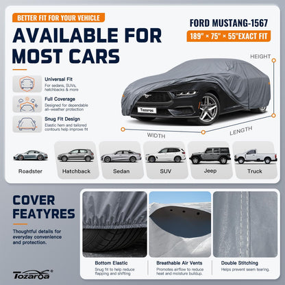 SUV Cover Waterproof All-Weather,Outdoor Full Exterior Automobiles SUV(Length 182-190 inch) with Windshield Sun Shade Universal Fit Toyota RAV4,CRV,Model Y,Q5,Size S2 (See SizeChart)