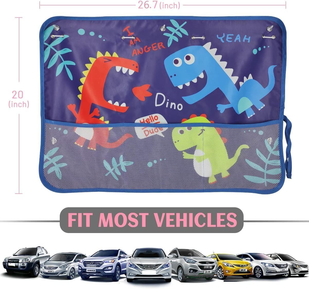 Car Sun Shade Side Window, 2 Pcs Blackout Car Window Shade for Baby Privacy with Storage Net Pockets Auto Curtains 7 Suction Cups for Heat/UV Protection Sun Block Covers