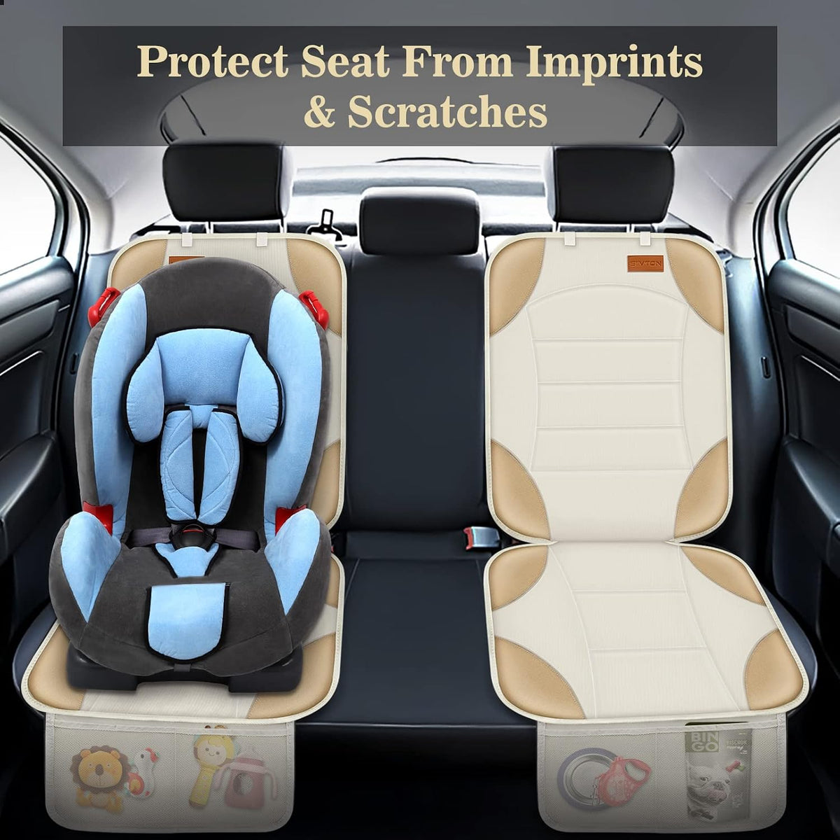 Siivton Car Seat Protector for Child Car Seat,Waterproof Car Seat Cover for Leather and Fabric Seats, 2 Mesh Pockets, Non-Slip Bottom,Thick Padding Cushion