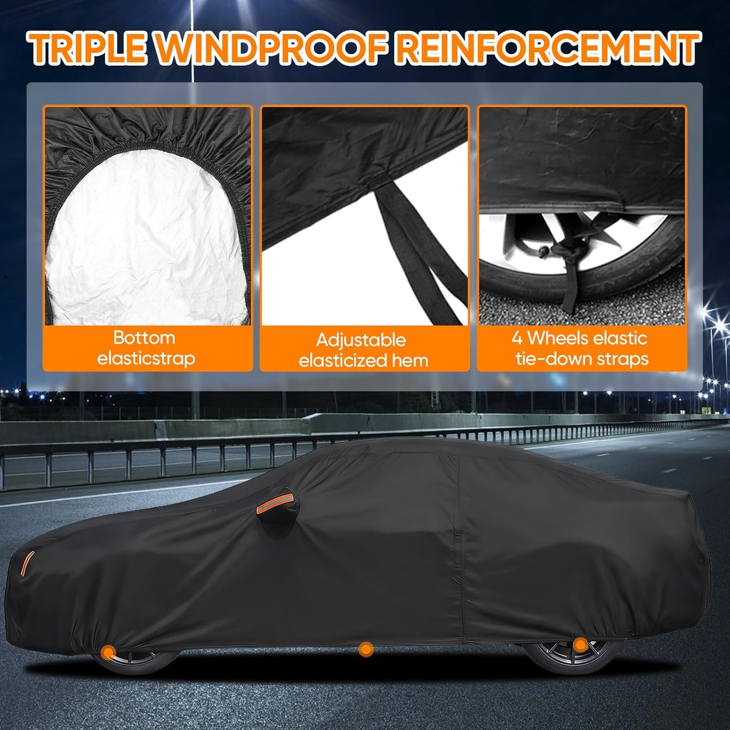 NEVERLAND Sedan Car Cover Waterproof Heavy Duty All Weather Protection Snow Anti-UV Windproof Outdoor Full Car Cover Fit for Automobiles BMW/Mercedes-Benz/Honda（for Car Size:183''L x 70''W x 59''H）