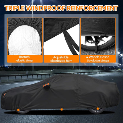NEVERLAND Sedan Car Cover Waterproof Heavy Duty All Weather Protection Snow Anti-UV Windproof Outdoor Full Car Cover Fit for Automobiles BMW/Mercedes-Benz/Honda（for Car Size:183''L x 70''W x 59''H）