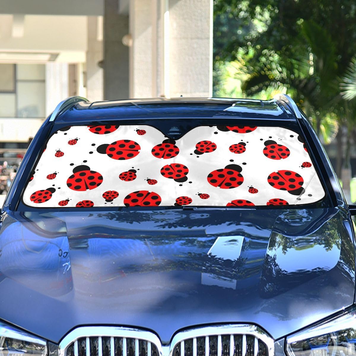 Black Leopard Car Windshield Sun Shade Animal Skin Print Foldable UV Ray Sun Visor Protector Sunshade to Keep Your Vehicle Cool (51" x 27.6")