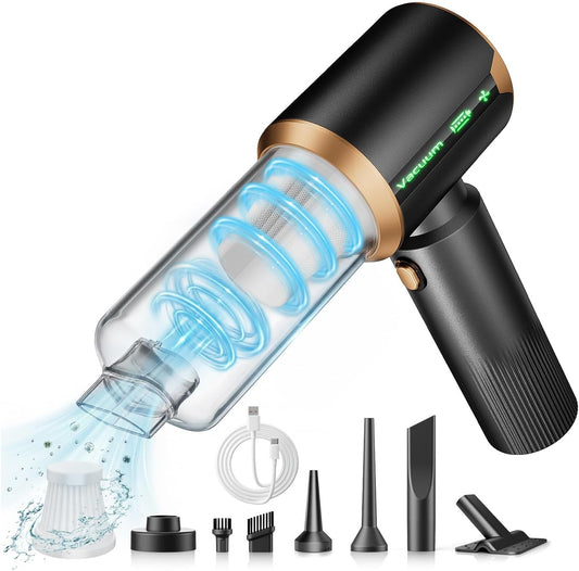 Cordless Car Vacuum Cleaner: Handheld Vacuum with 𝟏𝟔𝟎𝟎𝟎𝐏𝐚 Strong Suction, 𝐁𝐫𝐮𝐬𝐡𝐥𝐞𝐬𝐬 𝐌𝐨𝐭𝐨𝐫 & HEPA Filter, 𝟕-𝐢𝐧-𝟏 Cleaning Kit, Type-C Charging for Home Office Car