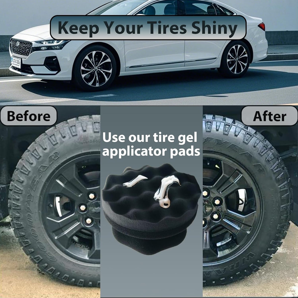 Tire Shine Applicator Pads, 2 Pcs Tire Dressing Applicator, Reusable Tire Shine Sponge Wave Contoured for Car Detailing, 3.15inch