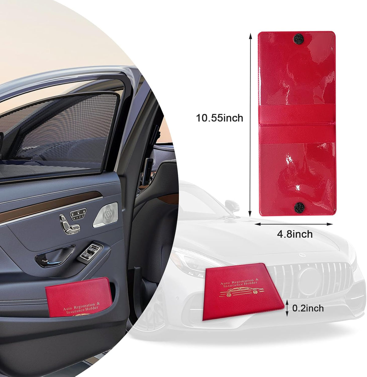 Ziciner Car Registration Insurance Holder, 2Pack Essential Auto Card Document Glove Box Organizer with Touch Fastener, Vehicle Interior Accessories Perfect for Most Car, Truck, SUV (Red/Small Car)