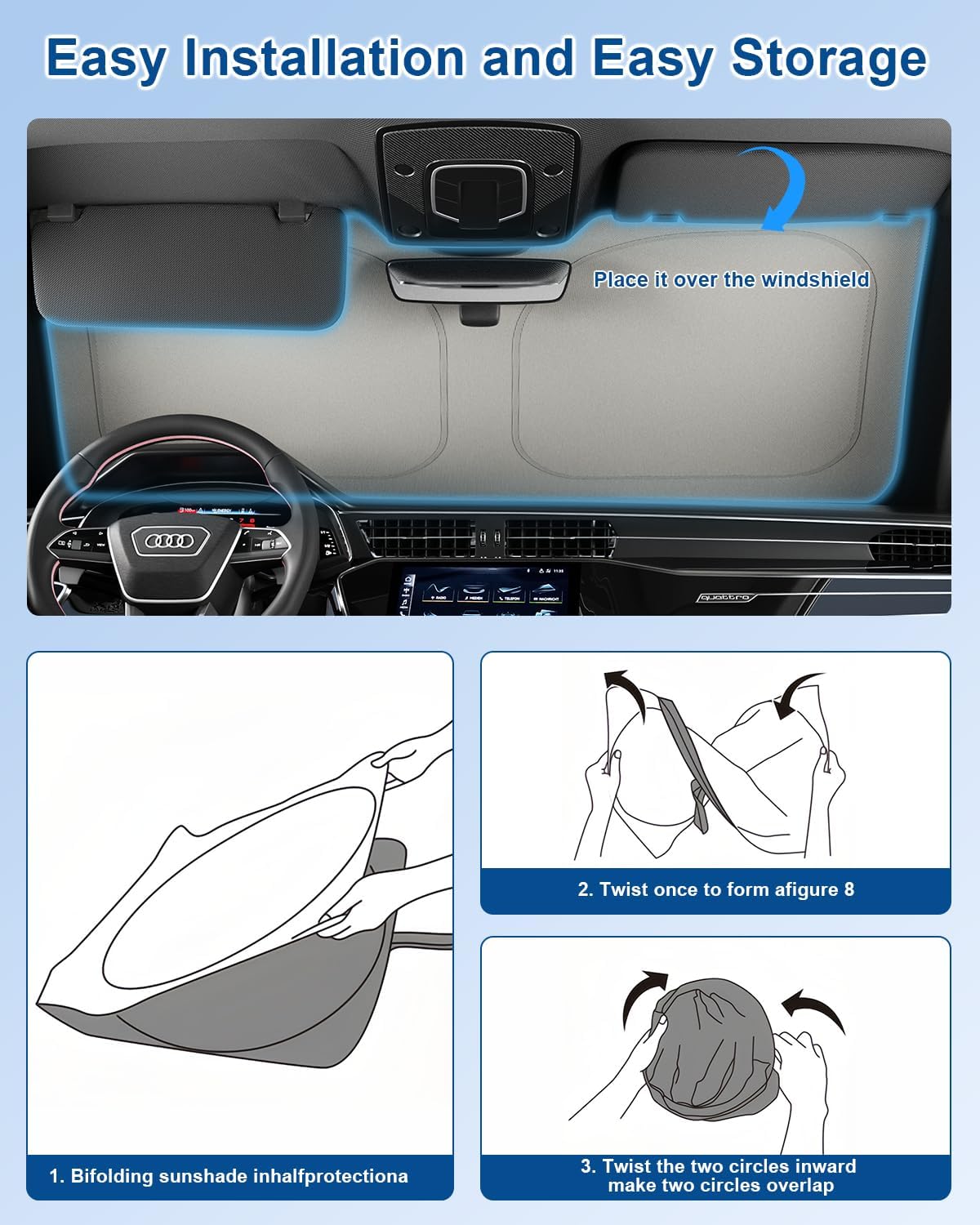 helloleiboo Graphene Car Windshield Sun Shade Car Sun Shade for Windshield with Heat Absorption Coating Foldable Design with UV Protection to Keep Your Car Interior Cooler Silver (X-Large-61 × 34 in)