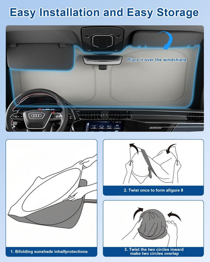 helloleiboo Graphene Car Windshield Sun Shade Car Sun Shade for Windshield with Heat Absorption Coating Foldable Design with UV Protection to Keep Your Car Interior Cooler Silver (X-Large-61 × 34 in)