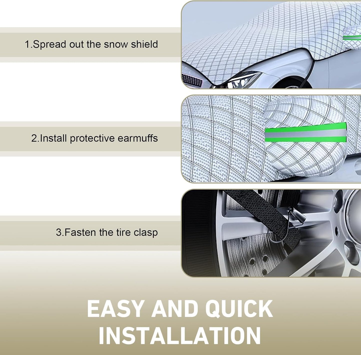 Car Cover Waterproof All Weather, Outdoor Hood Protection, Foldable Protective Shield with Windproof Fixed Strap, Universal Car Snow Cover (Silver)