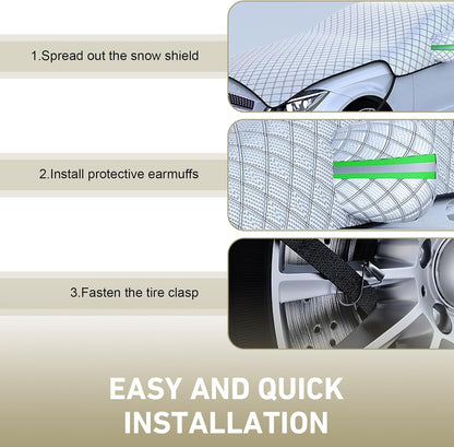 Car Cover Waterproof All Weather, Outdoor Hood Protection, Foldable Protective Shield with Windproof Fixed Strap, Universal Car Snow Cover (Silver)