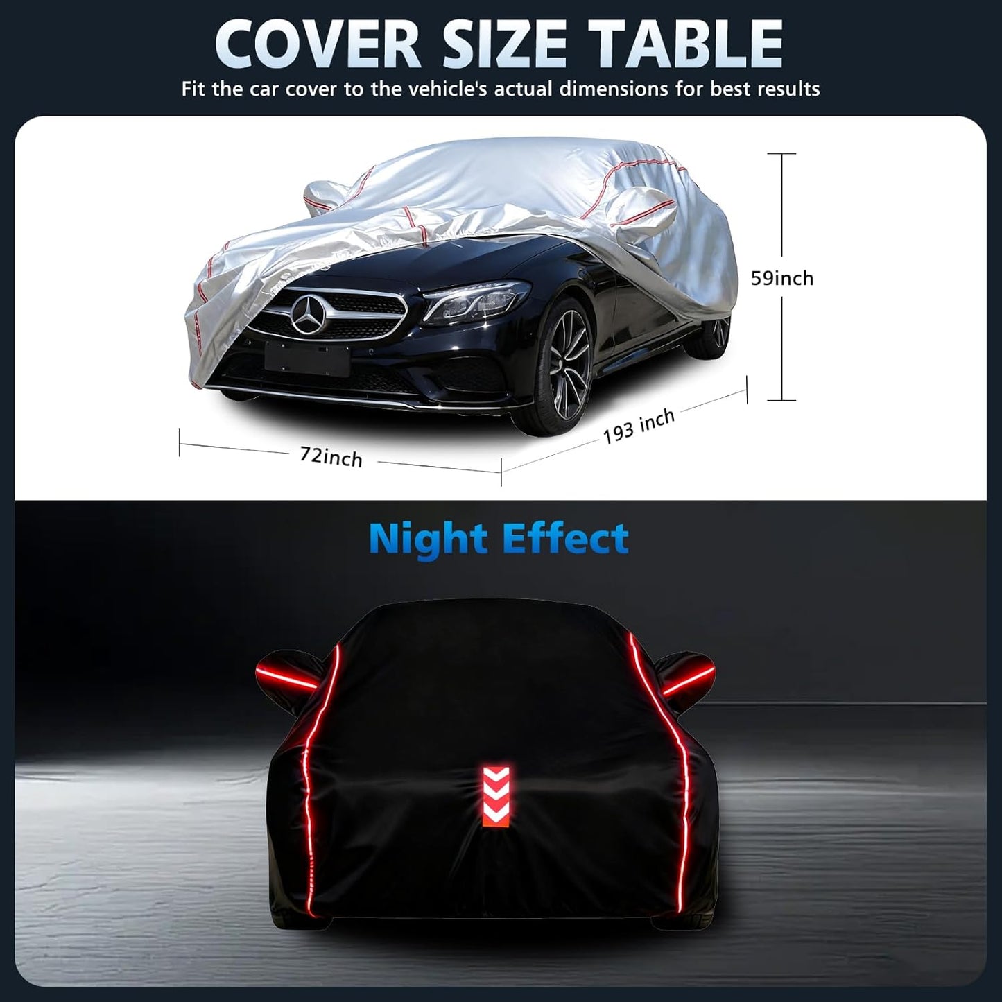 Car Cover for Sedan, Waterproof All Weather Heavy Duty, 360° Underbody Wrap Windproof Design, Quick Install Outdoor Vehicle Cover, Fits 186-193 in