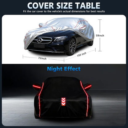 Car Cover for Sedan, Waterproof All Weather Heavy Duty, 360° Underbody Wrap Windproof Design, Quick Install Outdoor Vehicle Cover, Fits 186-193 in