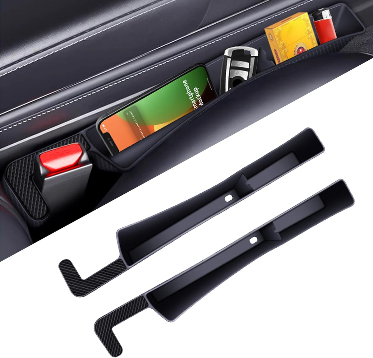2PCS Car Seat Gap Filler, Anti-Drop Vehicle Console Crevice Blocker with 2 Storage Areas, Seat Side Seam Organizer Plug from Droping, Universal Automotive Interior Accessories(Black)