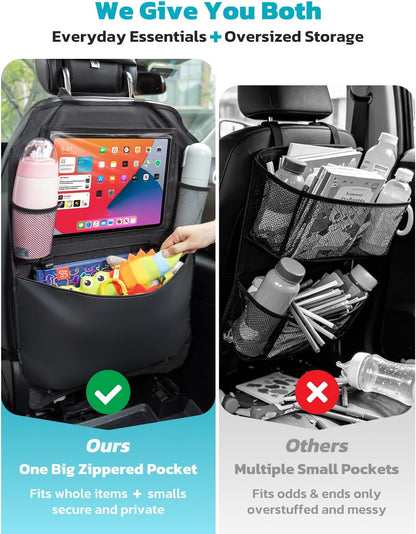 Oasser Seat Back Protector Kick Mats 12.9" I pad Holder 2 Pack XL with 1 Tissue Box Car Seat Organizer Back of Seat Protector Clear 2 Large Car Organizers and Storage