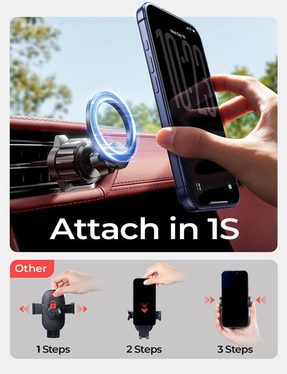 LISEN for MagSafe Car Phone Mount -Strong Magnets Magnetic Phone Holders for Your Car 2-in-1 Vent Dashboard Magnet Cell Phones Holder Mounts Car Accessories Gitfs for Men Women fit iPhone, Black | Dash Accents