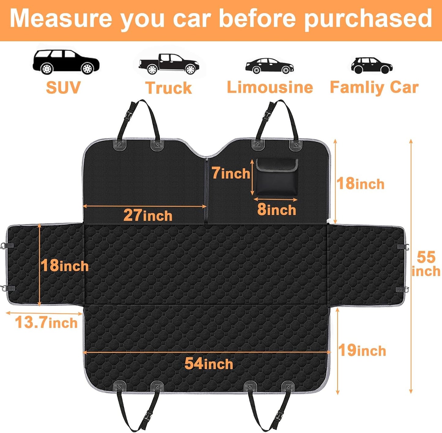 Mancro Dog Car Seat Cover for Back Seat, 2026 Upgraded 600D Heavy Duty Waterproof & Scratch-Resistant Dog Hammock for Car, Back Seat Pet Cover for Dogs with Sedan, Trucks and SUVs, Standard, Black