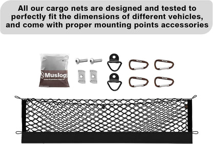 Muslogy Truck Bed Cargo Net Trunk Netting Compatible with 2023-2025 2026 Honda CR-V Accessories, Pickup Cargo Organizer SUV Sedan Storage Net w/Heavy Duty Carabiners - Colors A