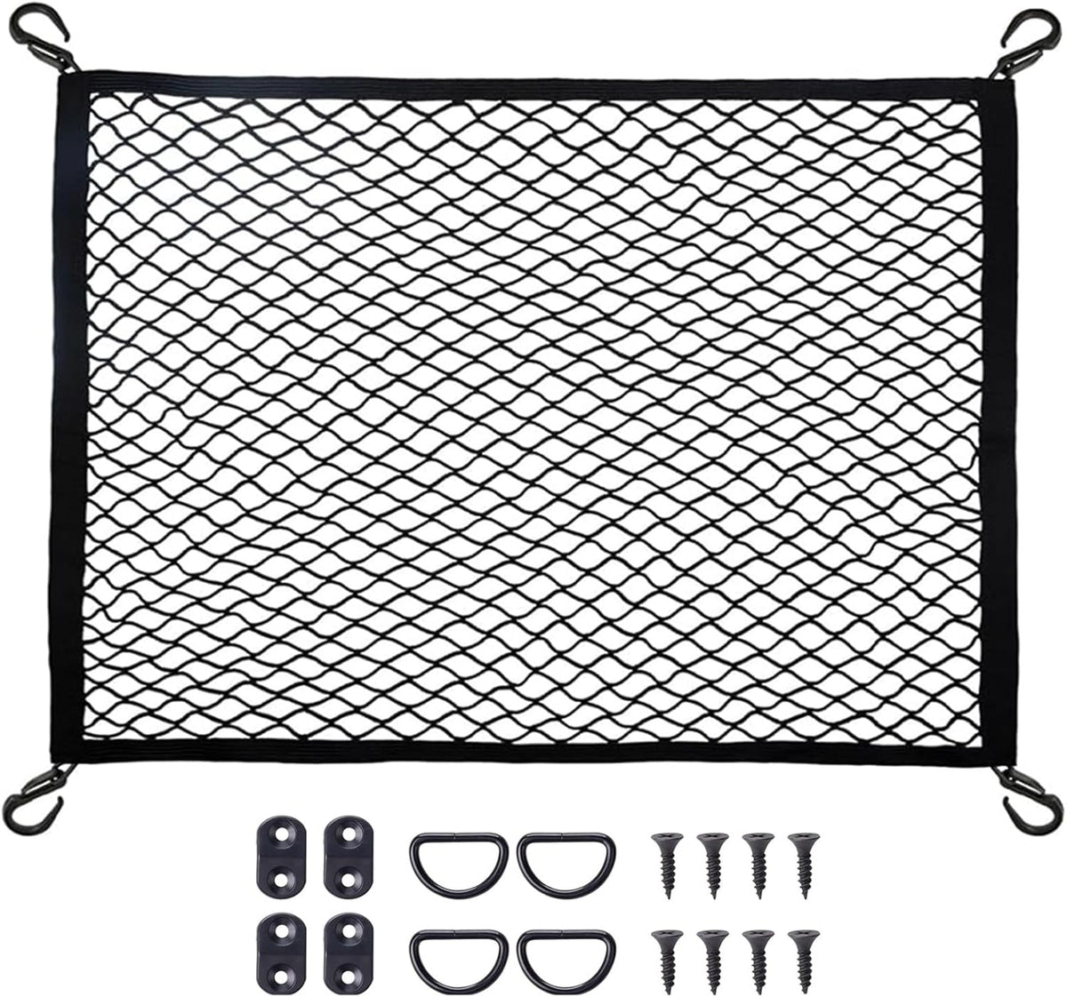 Cargo Net for SUV with Hooks, Adjustable Highly Elastic Storage Organizer Net for Car, Pickup Trucks,Mesh Organizer 2.6'x2' Stretches to 5'x4',Road Trip Essentials Black