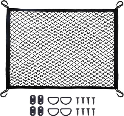 Cargo Net for SUV with Hooks, Adjustable Highly Elastic Storage Organizer Net for Car, Pickup Trucks,Mesh Organizer 2.6'x2' Stretches to 5'x4',Road Trip Essentials Black