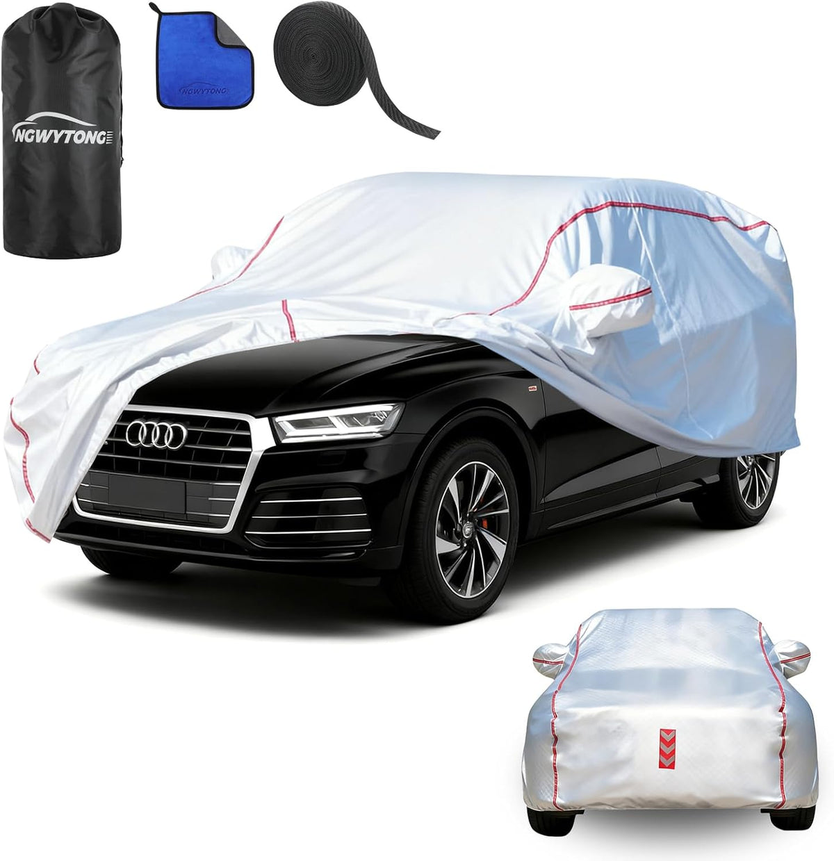 Car Cover for Sedan, Waterproof All Weather Heavy Duty, 360° Underbody Wrap Windproof Design, Quick Install Outdoor Vehicle Cover, Fits 186-193 in