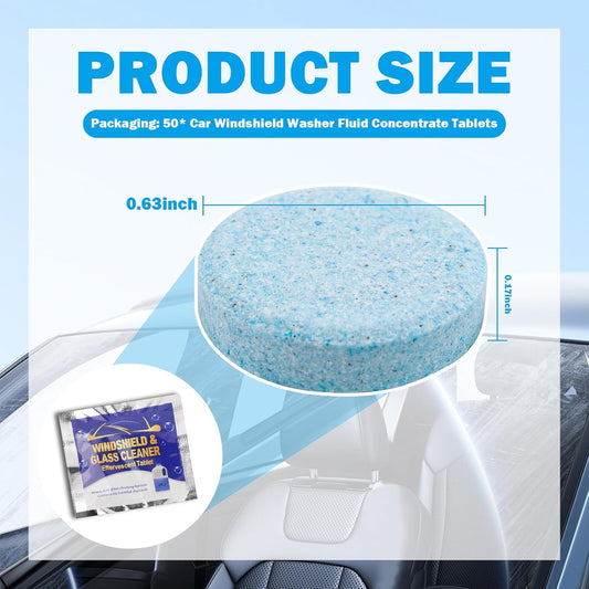 50PCS Car Windshield Washer Tablets,Fast-Dissolving Windshield Washer Fluid Tablets Concentrate Effervescent for Automotive Glass,Window,Portable Windshields Wiper Fluid Tablet