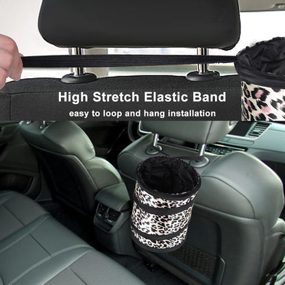 Car Trash Can, 2 Packs Mini Collapsible Pop-up Car Garbage Can, Waterproof Hanging Car Trash Bag with Velcro, Car Trash Bin, Black