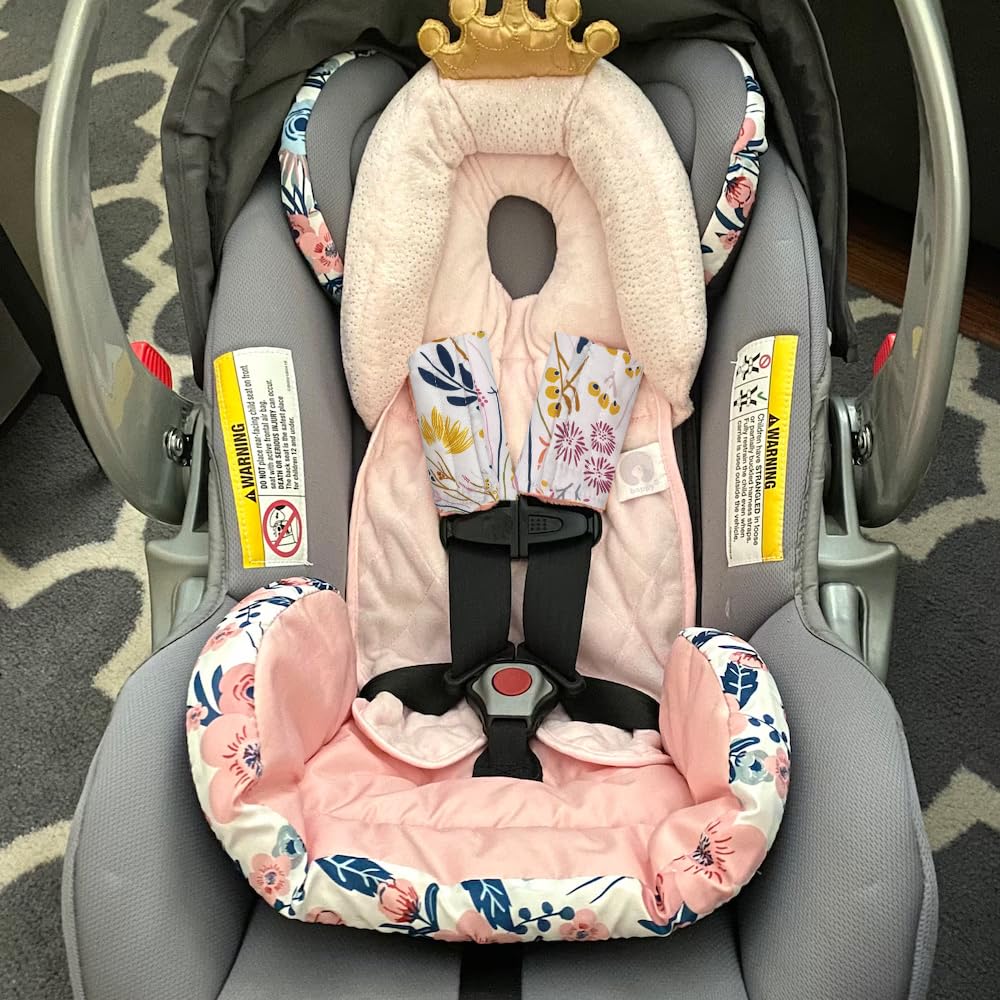 Baby Car Seat Neck Cover, Car Seat Strap Cover, Seat Belt Cushions Pads, Shoulder Strap Protectors, Reversible Pram Harness Covers in Minky Dinosaur, Baby Neck Pad Protector