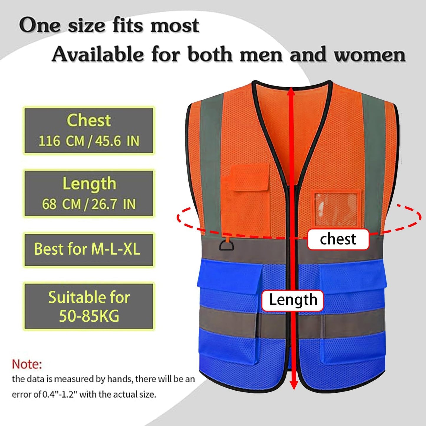 Reflective Mesh Safety Vest, Breathable Hi Vis Vest Construction Work with 5 Pockets and Zipper for Men Women