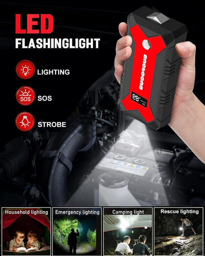 Car Battery Jump Starter, 4000A Battery Jumper Starter Portable 12V Lithium (for 9.0L Gas or 7.0L Diesel Engine), Jump Box, Jump Starter Battery Pack with Jumper Cable, LED Light, USB QC3.0 (Red)