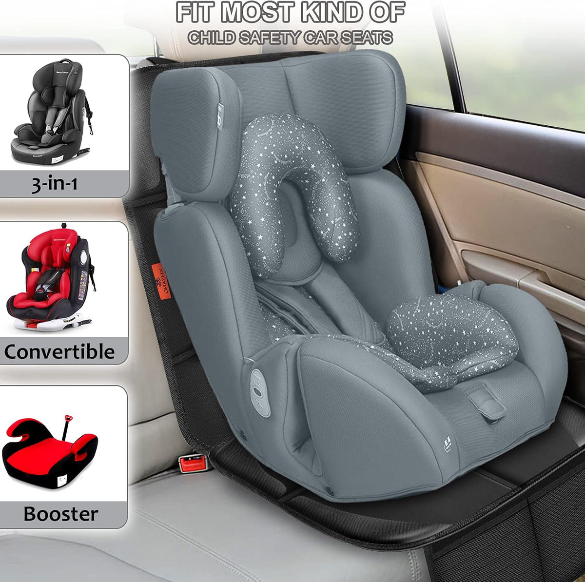XHYANG Car Seat Protector,Auto Car Seat Protectors Baby Carseat Waterproof & Durable 600D Fabric for Child Baby Car Seat Mat Vehicle Pet Cover 2 Storage Pockets (2 Pack)