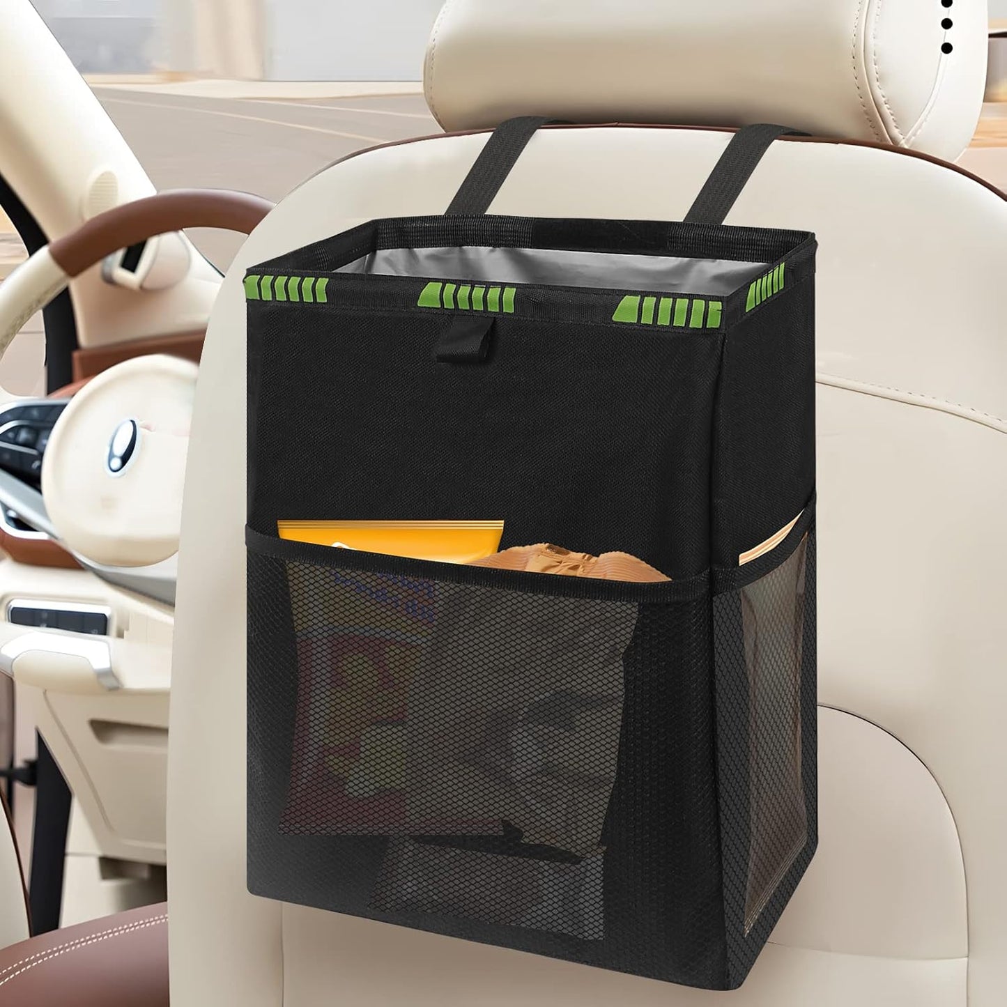 Homelove Car Trash Can, Leak-Proof Waterproof Trash Bin Collapsible Portable Auto Garbage Bag Large Capacity Trashcan Storage Bag Multipurpose Car Organizer Hanging (Black)