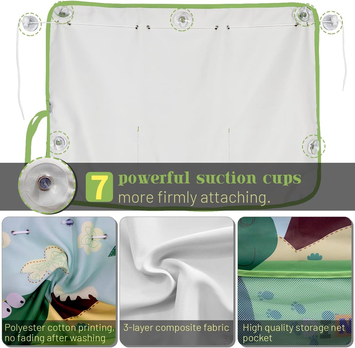 Car Sun Shade Side Window, 2 Pcs Blackout Car Window Shade for Baby Privacy with Storage Net Pockets Auto Curtains 7 Suction Cups for Heat/UV Protection Sun Block Covers