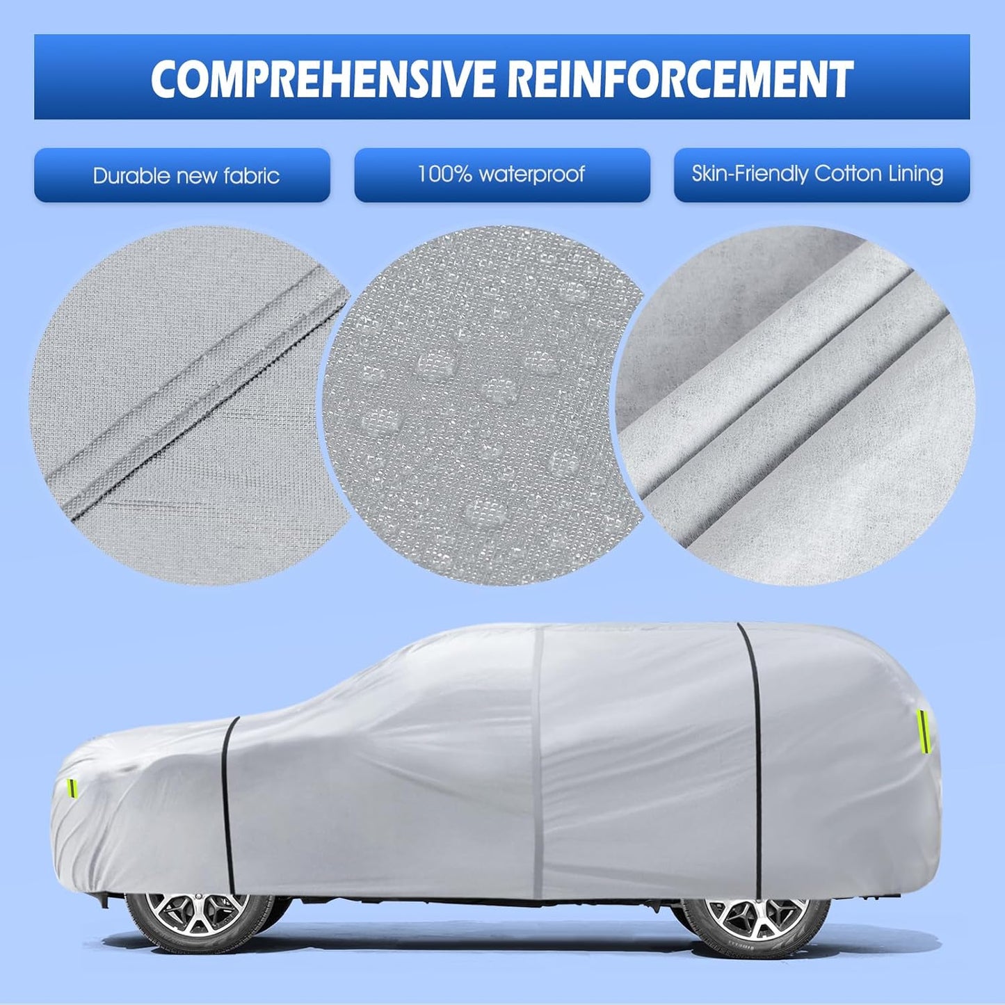 6 Layers Car Cover Waterproof All Weather for Automobiles, Size A3 with Zipper Cotton Fit for Toyota Camry, Honda Accord, Ford Mustang, Chevy Camaro/Malibu,Kia Optima/K5 (187-198 inch)