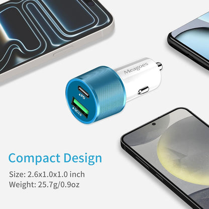 67.5W Car Charger USB C Super Fast Charging, 45W USBC & QC3.0 Port Plug for iPhone 17 Pro Max/Air/16/15/iPad, Samsung S26/S25 Android Cell Phone, Dual 12V Cigarette Lighter Adapter+ 3.3ft Type C Cable