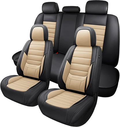 MINGBRON Car Seat Cover Full Set, Leather Car Seat Cover, Waterproof Seat Covers, Car Seat Cushion, Nappa Leather Seat Covers Car Seat Protector Universal Fit Most Cars Black