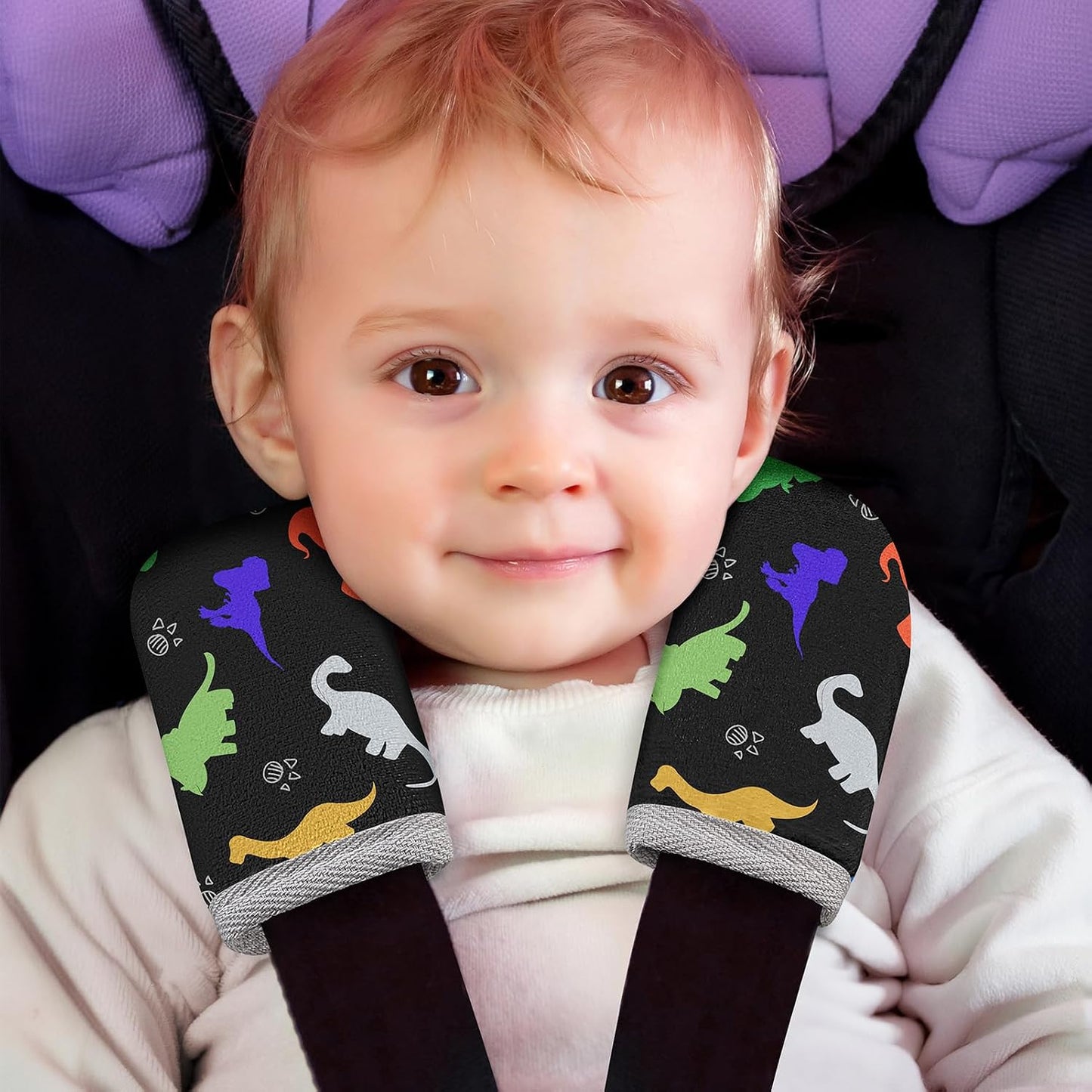 Seat Belt Cover Pad for Baby, Soft Seatbelt Cushion Covers for Kids 2Pcs Car Seat Strap Shoulder Pads for All Car Seats, Stroller, High Chair,Blue Dinosaur
