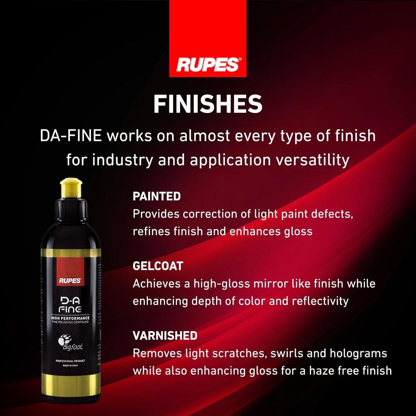 RUPES 9.DAFINE250 Pack of 1 250 ml Yellow D-A Fine High Performance Polishing Compound for Car Detailing & Removing Scratches| Removes Fine Defects | Micro-Abrasive Technology | Removes Swirl Marks