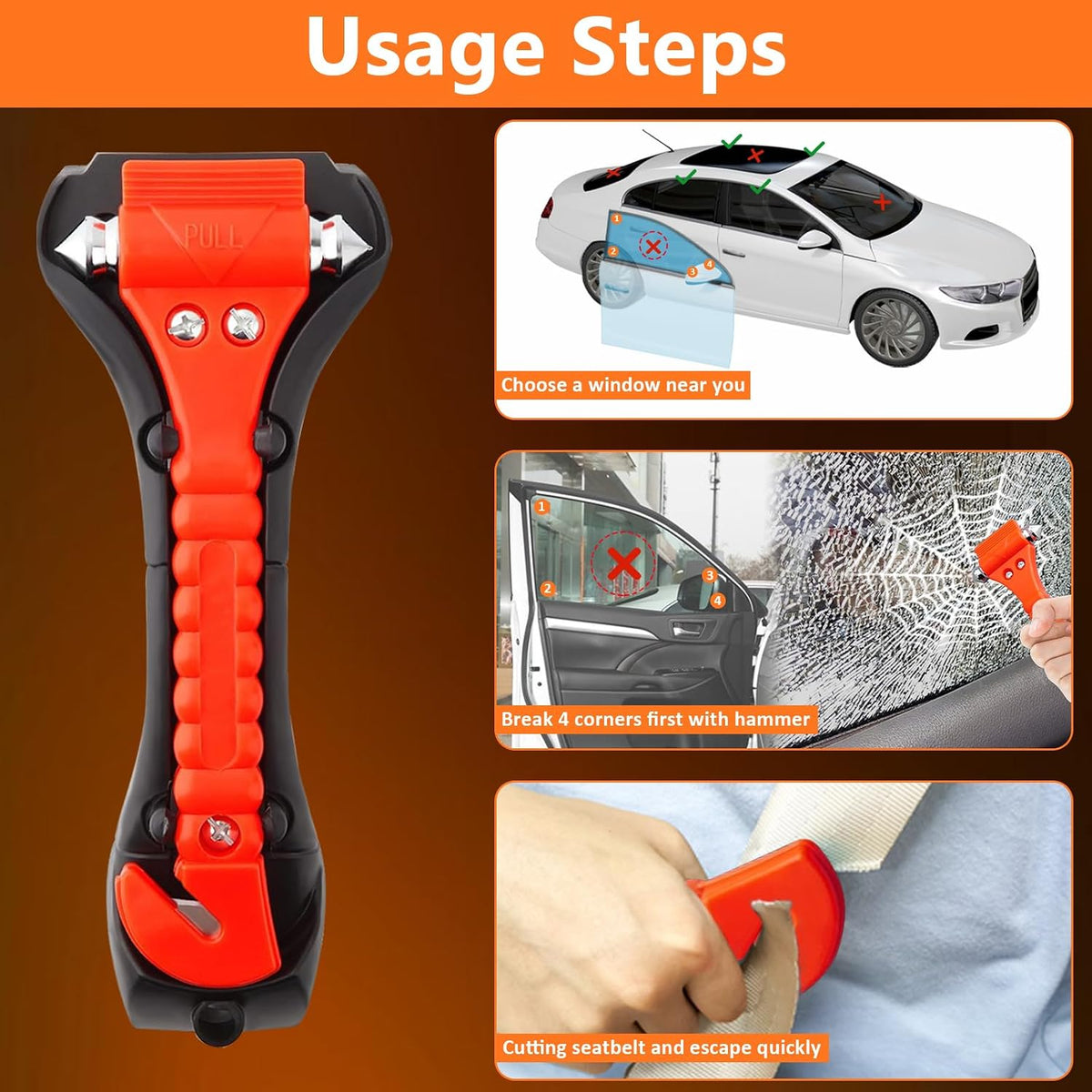 BFXM Car Window Breaker Hammer and Seat Belt Cutter 2-in-1, Car Accessories, Emergency Escape Tool, Safety Glass Breaker, Automotive Safety Essentials, Truck Accessories, 2 Packs