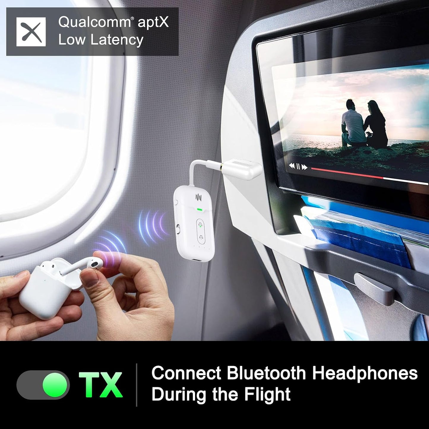 Premium Airplane Bluetooth 5.4 Transmitter Adapter,Supports 2 AirPods/Headphones 2-in-1 Bluetooth Transmitter Receiver with aptX Low Latency,Wireless Adapter for Flight,TV,Gym,Tablets Car Stereo