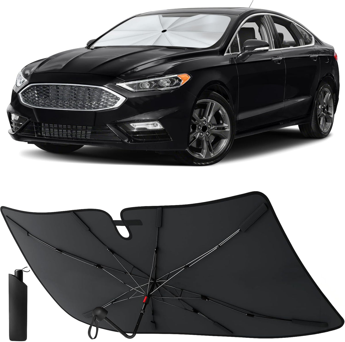 Econour Windshields Sun Shade for Car | Medium Foldable Car Sunshade & Window Tint | UV & Heat Protection Front Window Sun Shield, Keeps Interior Cool, Fits Sedans SUVs & Trucks (57” x 33”)