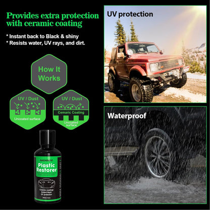 NADAMOO Plastic Restorer for Cars - Back to Black Ceramic Trim Restorer - Automotive DIY Kit for Exterior & Interior Plastic, Bumpers, Vinyl - Instant Black & 6-Month Protection, 30ml with Applicator